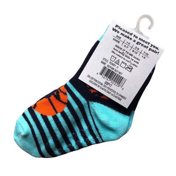 Sock It To Me Blue Orange Striped Basketball Sports Novelty Toddler Crew Socks - Picture 3 of 5